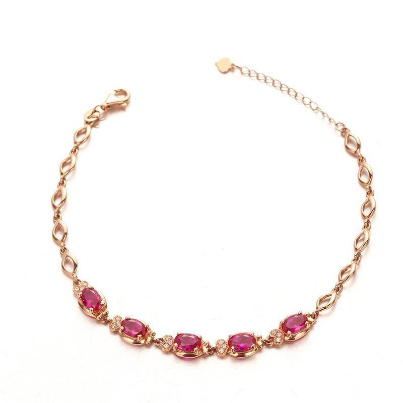 585 Purple Gold Simple French Red Garnet Bracelet Premium Rose Gold Plated Red Stone Bracelet