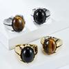 Retro Tiger Eye Titanium Steel Men's Oval Black Gem Ring