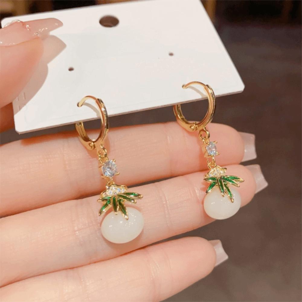 Temperament Women Earrings Light Luxury Stud Earrings Zircon Bamboo Earrings  Wedding