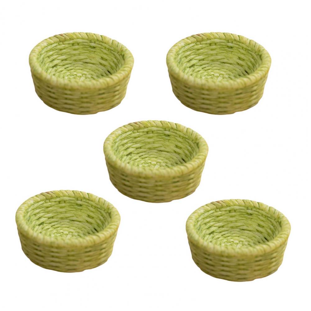 

Miniature Decorative Basket Resin Mini Basket 5 Pcs Fairy Garden Micro Mini Resin Rattan Baskets Dollhouse Woven Basket Decor