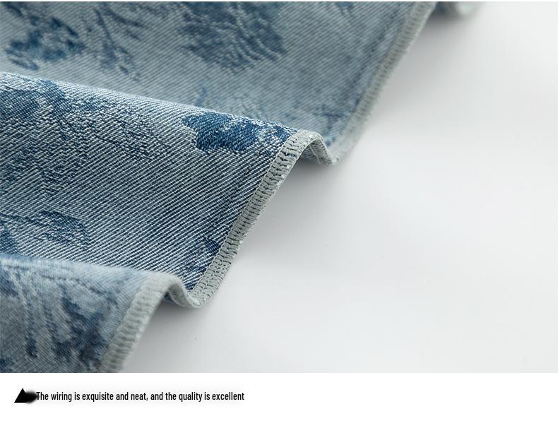 Xinge Women's 2026 Spring High-Waist Jacquard Denim Pants - Loose Wide-Leg, Retro Straight-Leg, and Floor-Length Design.