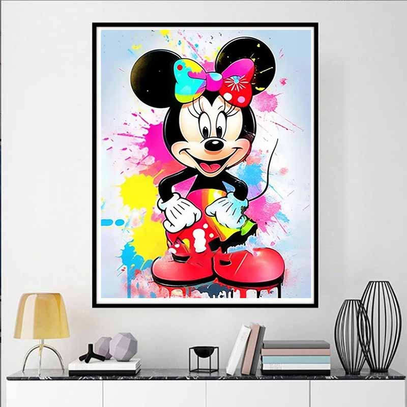 Disney Diamond Painting Minnie Mouse Splatter Graffiti Style Illustration Mosaic Embroidery Diamond Painting Cross Stitch Home Decoration 5D DIY
