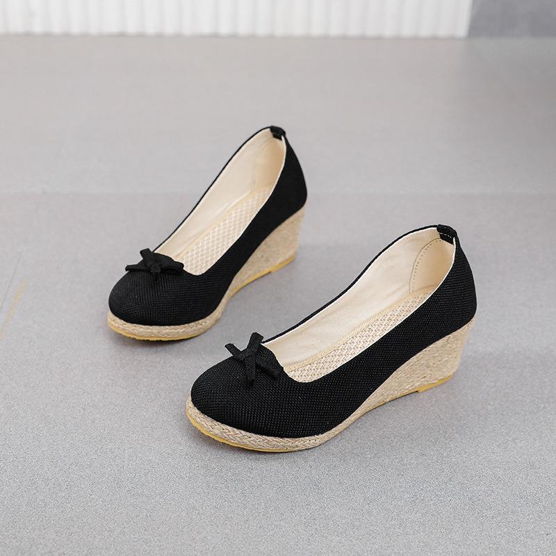 French Xiaoxiangfeng High Heels Women's Wedge Heel Temperament Bow Pointed Single Shoes