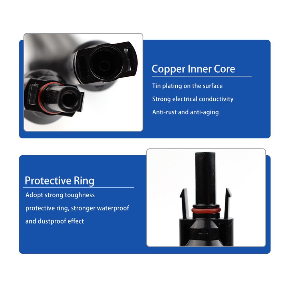 1ks napájecí solární konektory 30A Y-odbočný kabel, paralelní adaptér solárního kabelu v páru pro solární panel 1*M/FF+1*F/MM černá červená