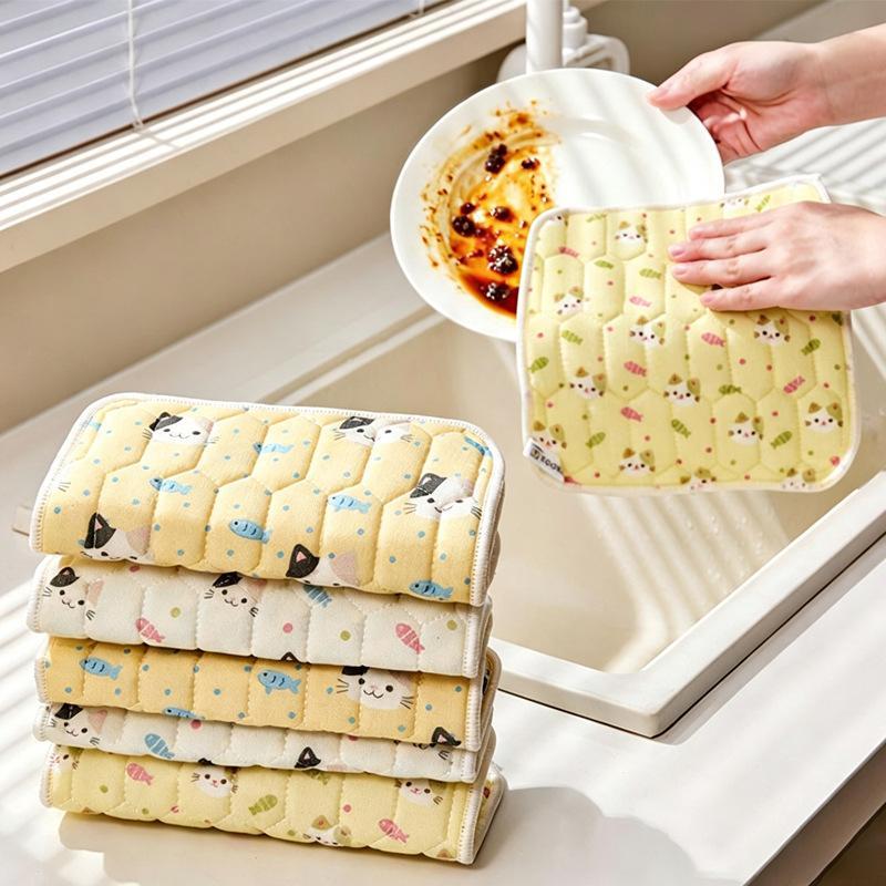 3Pcs Antibacterial Wood Fiber Dish Cloths Thickened Scouring Pads Non-Stick Oil Strong Stain Removal Kitchen Cleaning Cloths