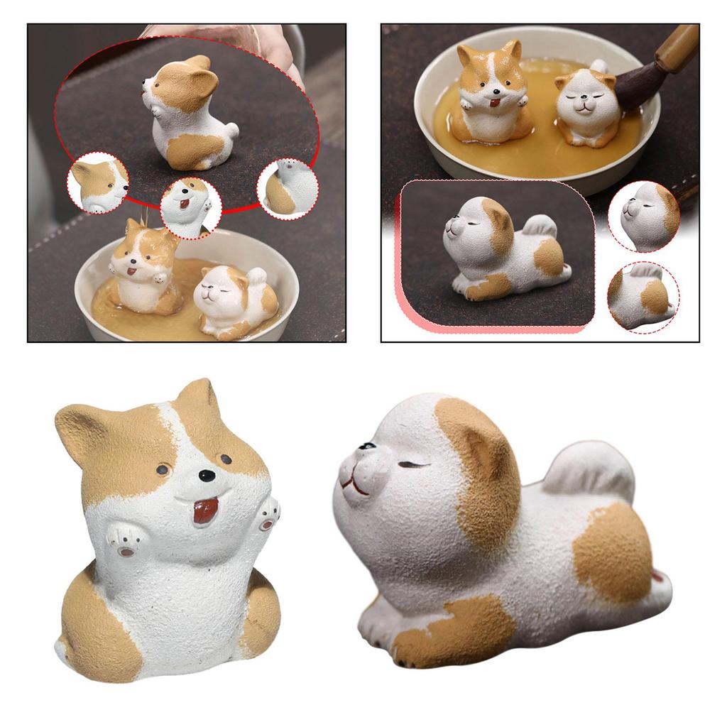 Dog Mini Statue Tea Pet Creative Desktop Ornament for Desk Cabinet Bookshelf