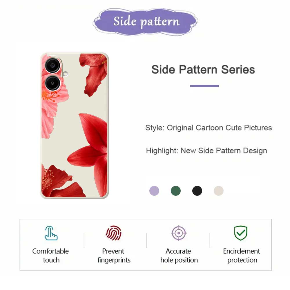 For Samsung Galaxy A07 4G Case Red Flower Pattern Printing Straight Edge TPU Phone Back Cover