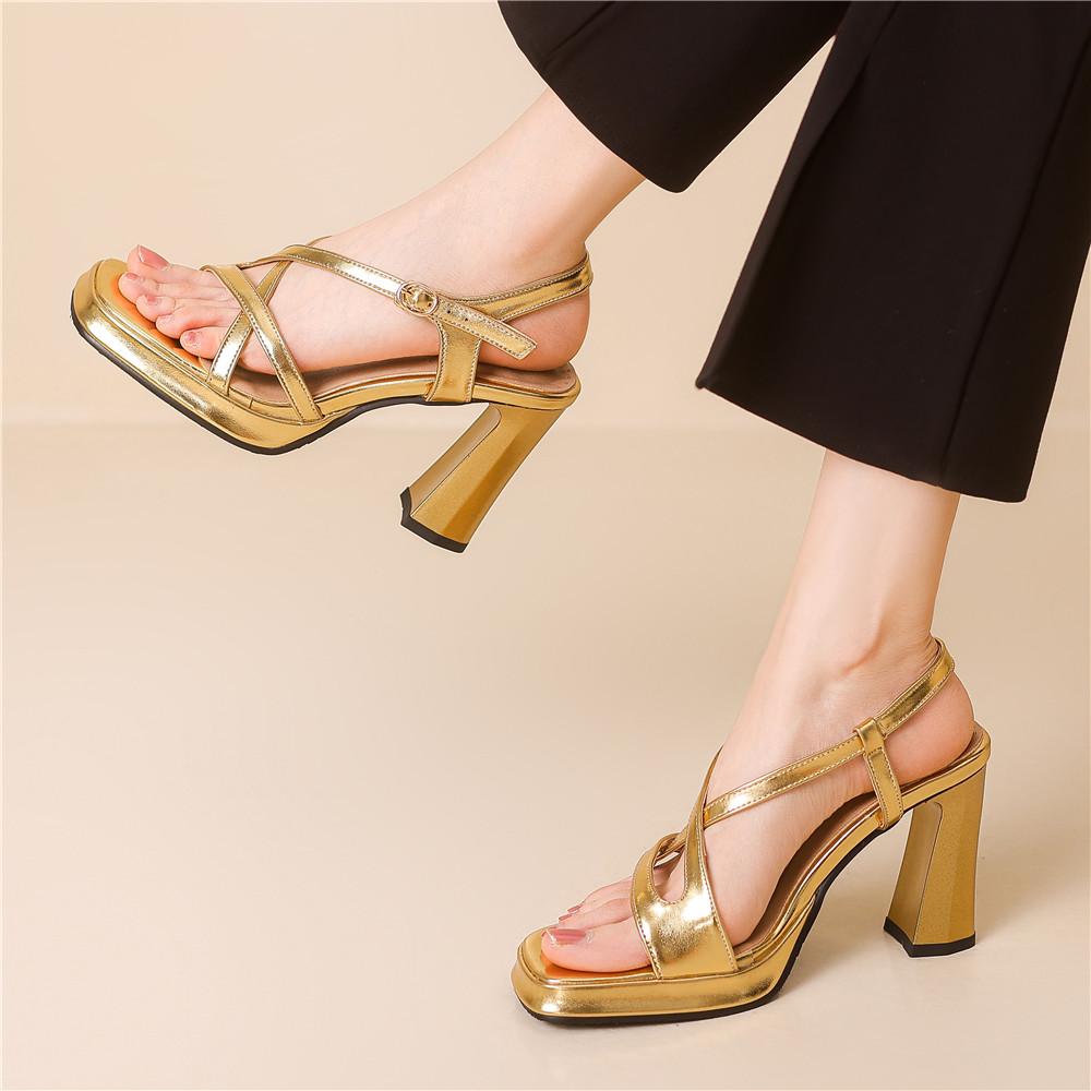 Fashion Ladies Shoe for Women's Sandals Summer 2025 Narrow Band Women Heels Platform Sandals Peep Toe Luxury Sandal 34-46 Gold Silver