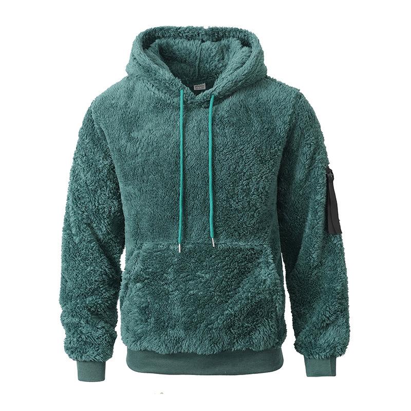 New Autumn and Winter Velvet Hooded Men's Casual Solid Color Sweatshirt Jacket