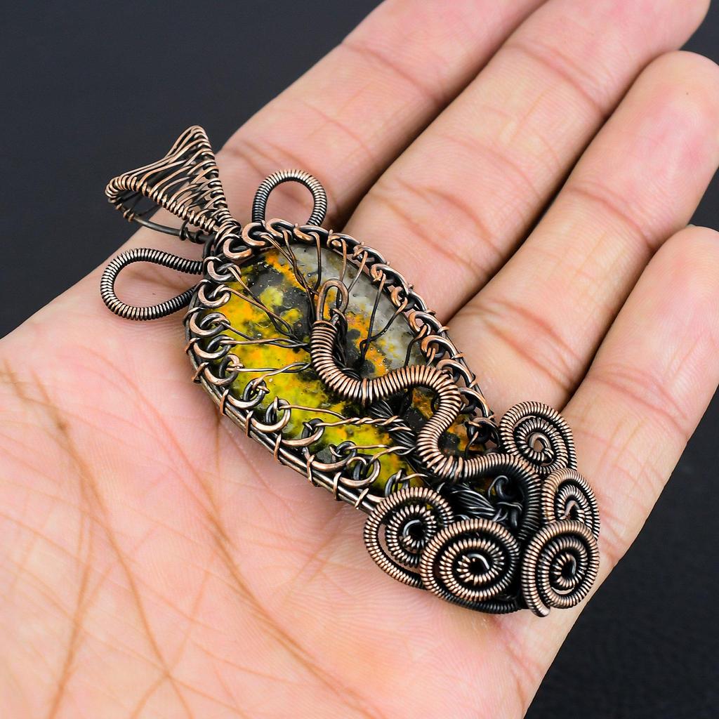 Bumble Bee Jasper Jewelry, 999 Copper Wire Wrapped Gemstone Pendant, Handmade Pendant, For Memorial Day