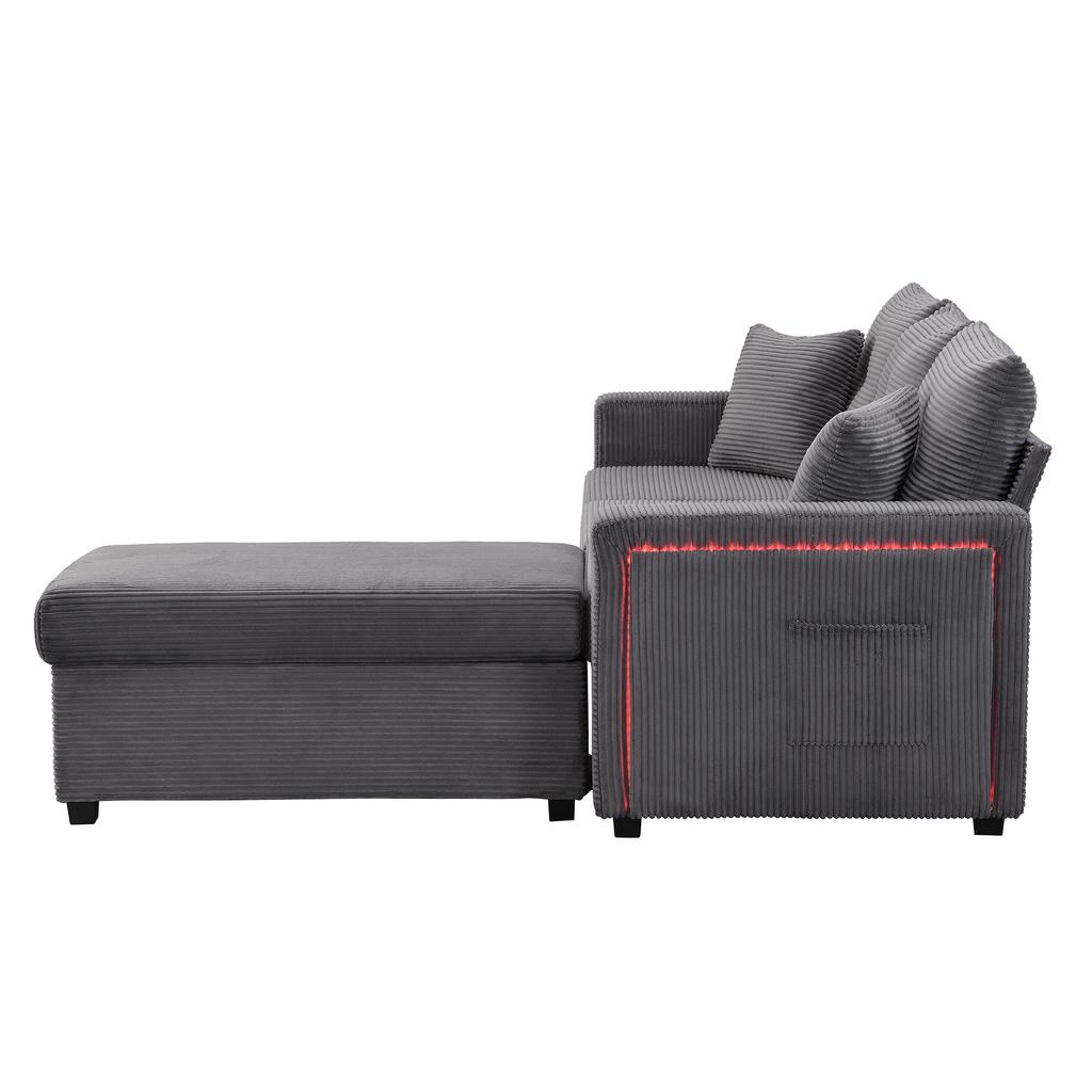 [5-Kissen Supreme Set] LED-Sofa mit wolkenweichem Sitzgefühl: 3-Sitzer-Sofa + Überdimensionierter abnehmbarer Hocker, Tragfähige modulare Möbel in L-Form