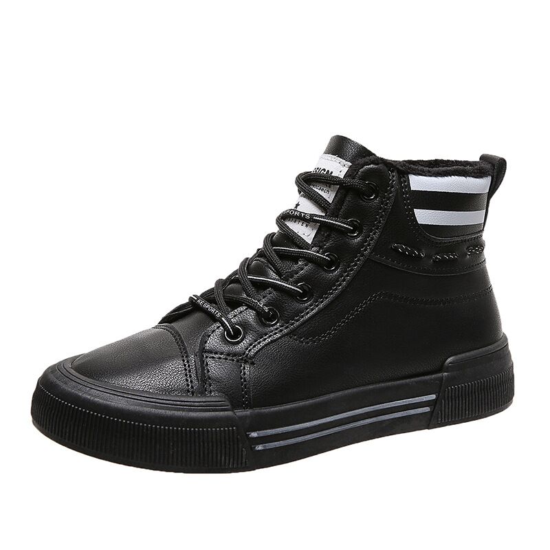 New High Top Small White Shoes For Women Soft Leather Winter With Fleece Thick Sole Shoes Warm Casual Sports Shoes For Women
