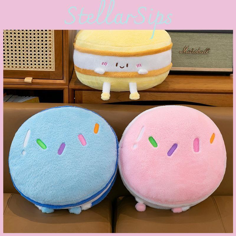 Plush Biscuits Soft Bear Cushion With Macaron Motif For Kids Bed Decor Play And