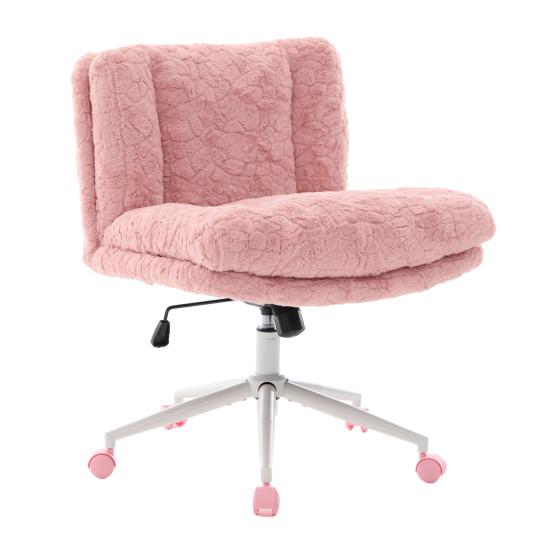 26.4 Inch Seat Office Chair, Artificial Rabbit Hair Home Office Chair with Metal Base, Adjustable Desk Chair Swivel Office Chair, Vanity Chair