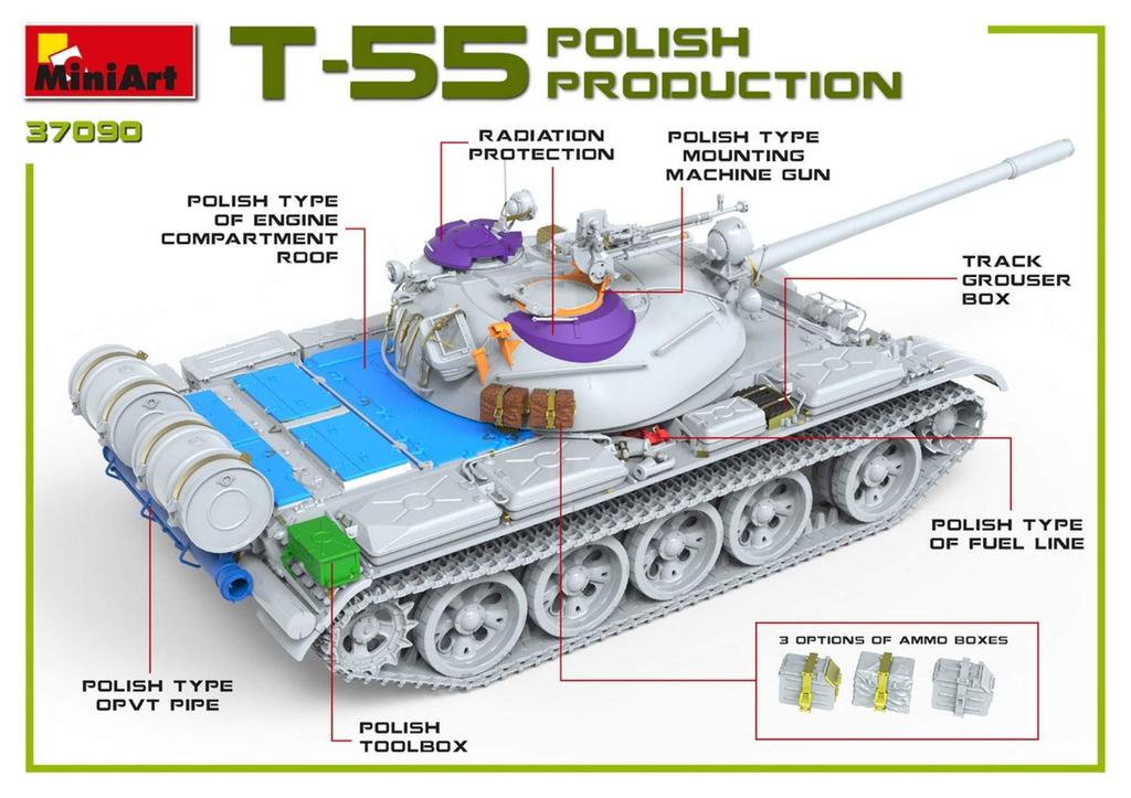 Miniart Polish Plastic Model MA37090 1/35 T-55A