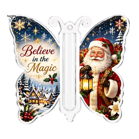 Christmas Keepsake for Money Cash Gift Ornament, 2D Acrylic Butterfly Holder Unique Family Ornament with Clear Compartment Trees, Windows, Doors