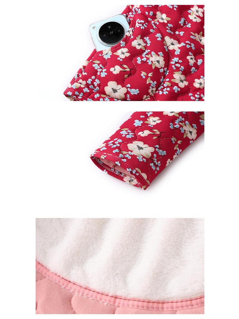 Floral Plus-Size Women's Cotton Jacket with Velvet Lining - Warm and Loose for Autumn/Winter