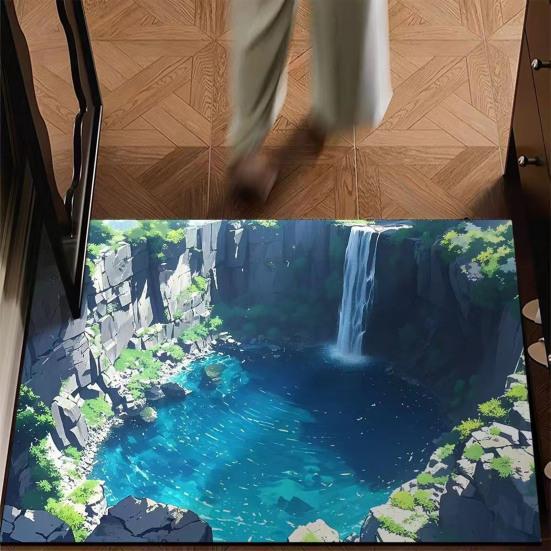 3D Optical Illusion Rug Realistic Hole Doormat Non-Slip Bottom Entrance Rug Floor Mat for Front Door Kitchen Bathroom Home Decor