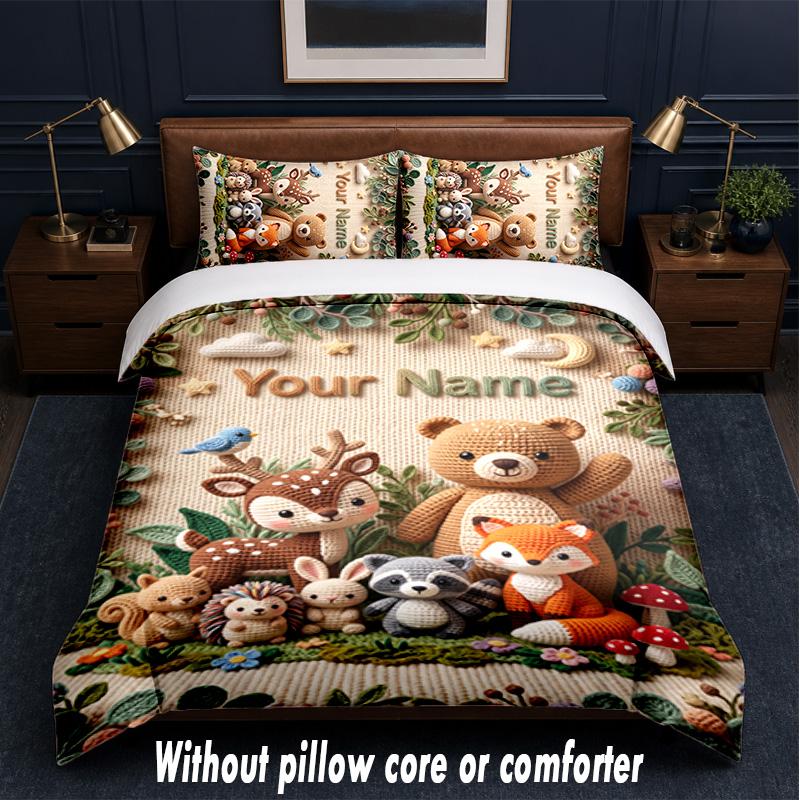 Forest Nature Theme Custom Text Or Name 3Pcs Bedding Set,1 Flat Sheet & 2 Pillowcases Personalized Home Bedding