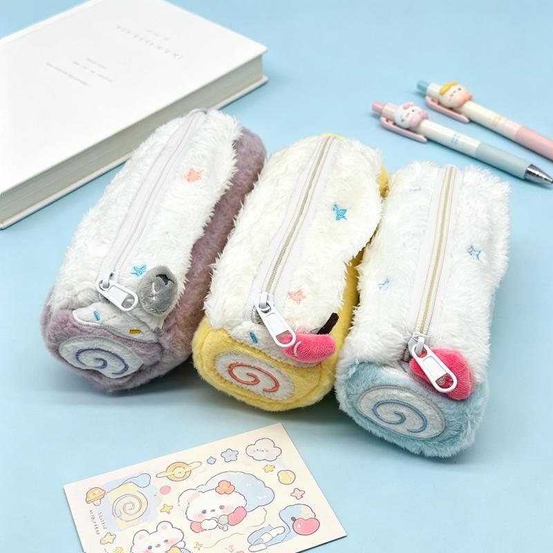 Cute Kawaii Roll Cake Plush Desktop Large Capacity Storage Pencil Case Zipper Pouch Cosmetic Bag Girl Student Gift