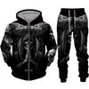 Sudadera con cremallera negra y pantalón con estampado 3D de calavera fresca, conjunto de chándal estilo gótico punk para hombre y mujer, conjunto de chándal 2026, disfraz de streetwear para Halloween