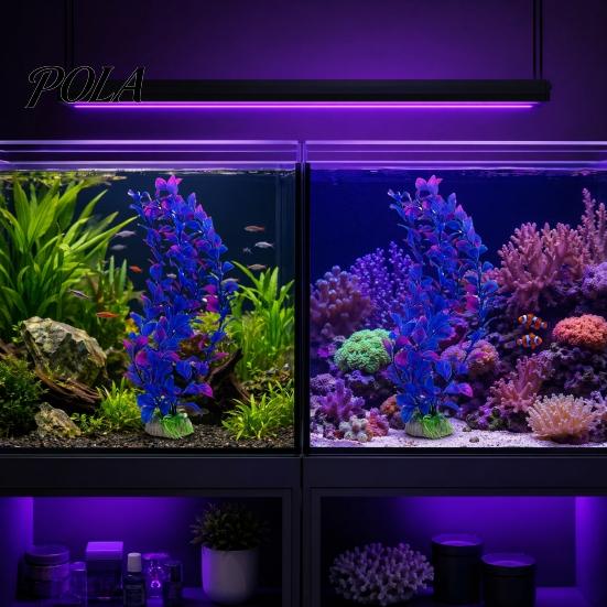 Stable Fish Tank Plants Artificial Water Plant, Aquarium Decoration, Purple Blue Gradient Color Durable Plant Decoration Plastic Leaves, Safe Ornament