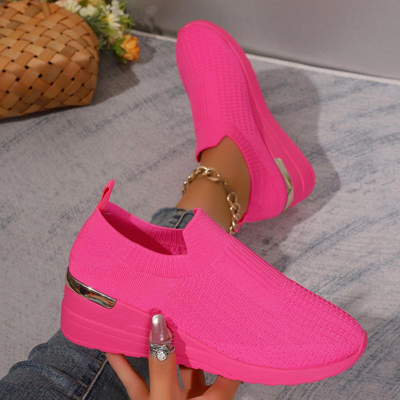 Fashion Leopard Print Knitted Wedge Sneakers for Women Lightweight Slip On Running Shoes Woman Soft Sole Comfortable Casual Shoes 37-44