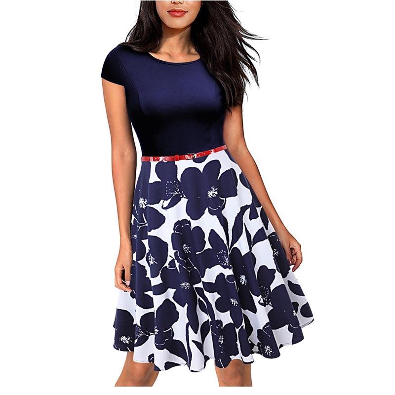 Women's Sunskirt Summer Dress Pullover Round Neck Printed Slim Fit Short Sleeve Dress Beach Dress Plus Size