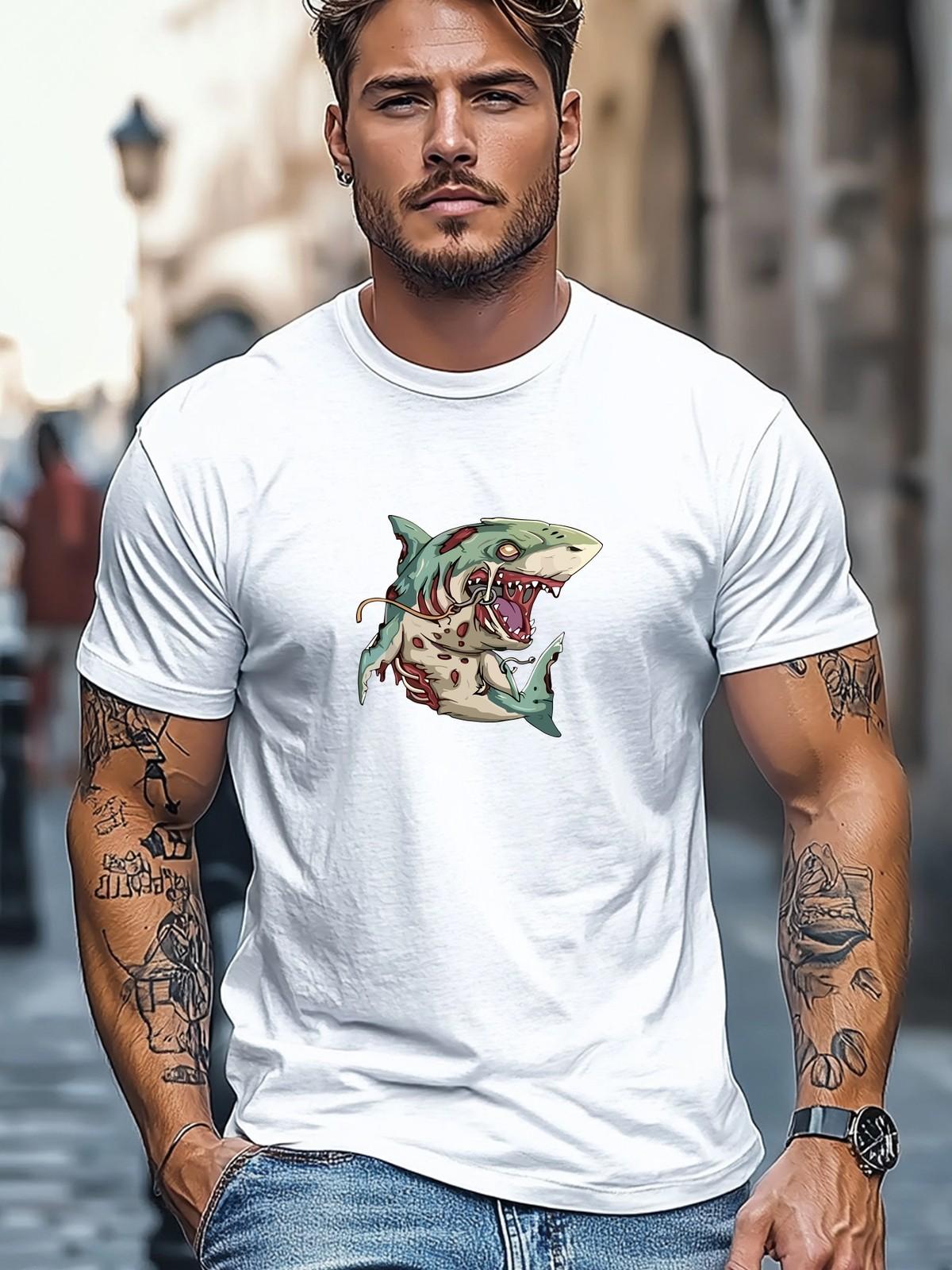 Men S T-Shirt, Featuring a Cartoon Zombie Shark Design S