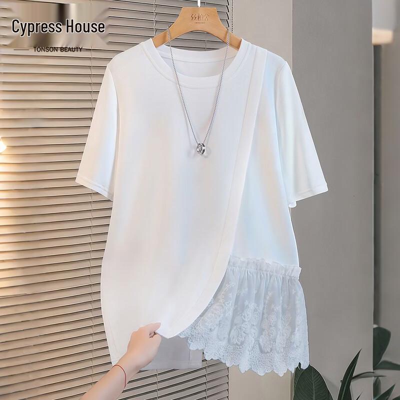 Women s Spliced Round Neck Short Sleeve T-Shirt S