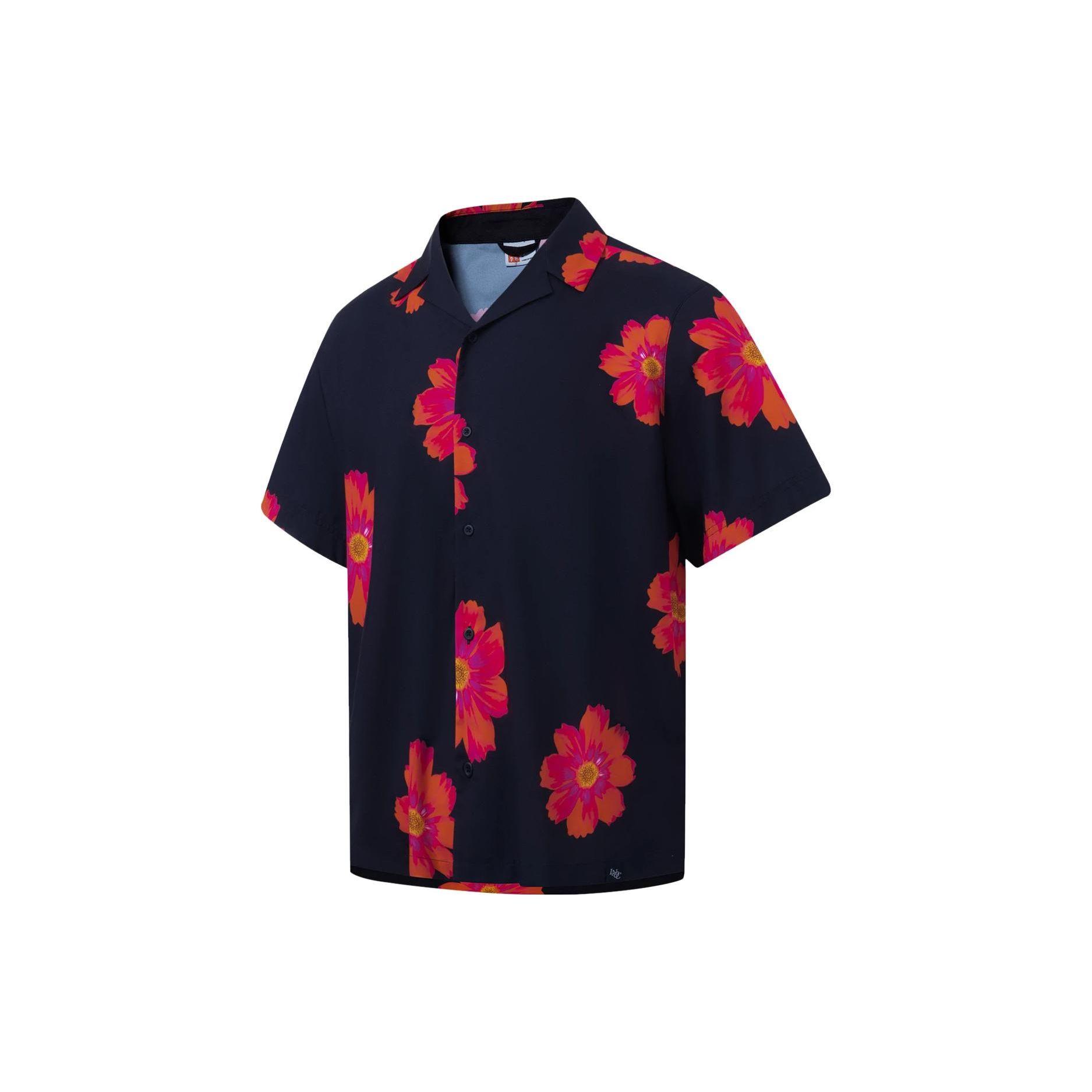 

Li Ning Рубашка с цветочным принтом, свободного кроя, повседневная, с коротким рукавом, унисекс, черная, розовая ASHT217-2 M