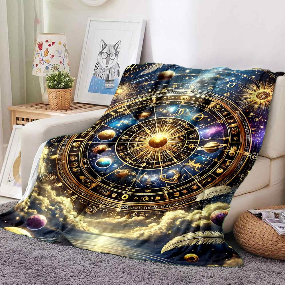 1pc Astrology Wheel Blanket Lightweight Flannel Blanket Throw Blanket For Sofa, Bed, Travel, Camping, Livingroom, Office, Couch, Chair, And Bed Yy2510