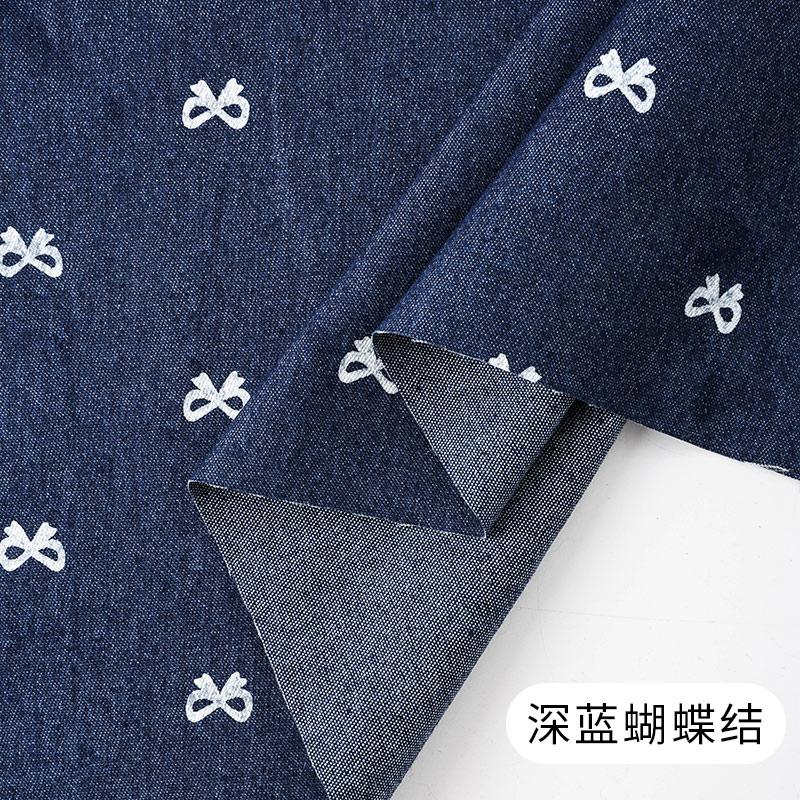 0,5 m/1 m/2 m Baumwoll-Denim-Stoff mit geringer Elastizität, gewaschen, mit Schleifendruck, für Hosen, Kleider, Taschen, handgefertigt, DIY-Bekleidungsstoffe