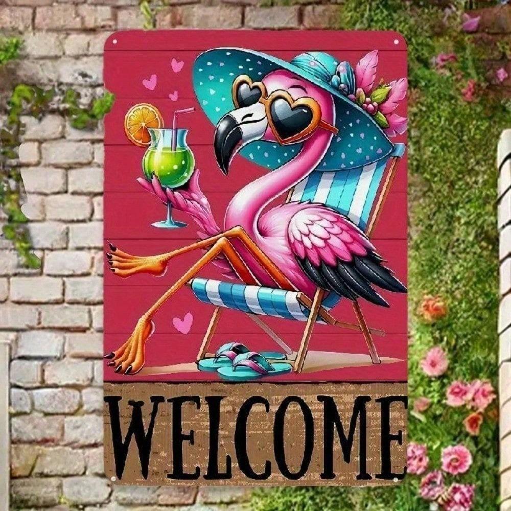 

Flamingo Tiki Bar Metal Sign Vintage 12x8 Inch, Weatherproof Indoor Outdoor Wall Decor for Home Garden Patio Pub Man Cave, Funny різнокольоровий
