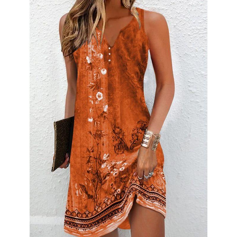 

Printed V-neck Sleeveless Casual Dress Printed V-neck Sleeveless Casual Dress Element 3 S