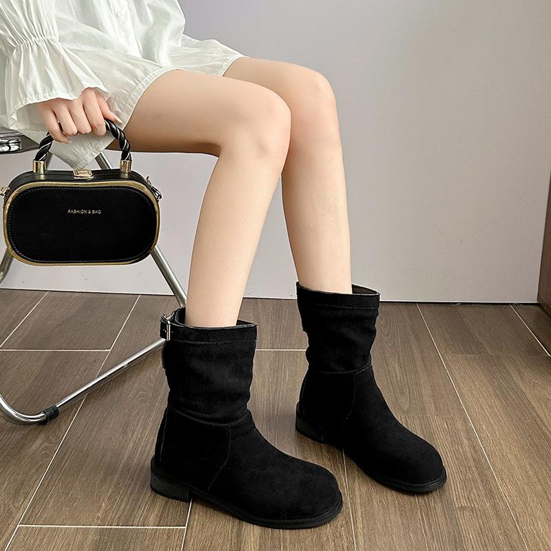 Wear Maillard Martin boots 2025 autumn and winter thick heel retro medium boots women's round head sleeve stack small short boots