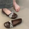 Guttega~ Weiches Leder Französische flache Schleife Leichter Mund Einzelne Schuhe Damen Retro Ein-Pedal Mary Jane Oma-Schuhe
