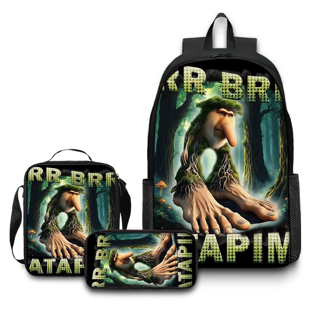 Printed Backpack Wooden Stick Man Shanhaijing School Bag Pencil Case