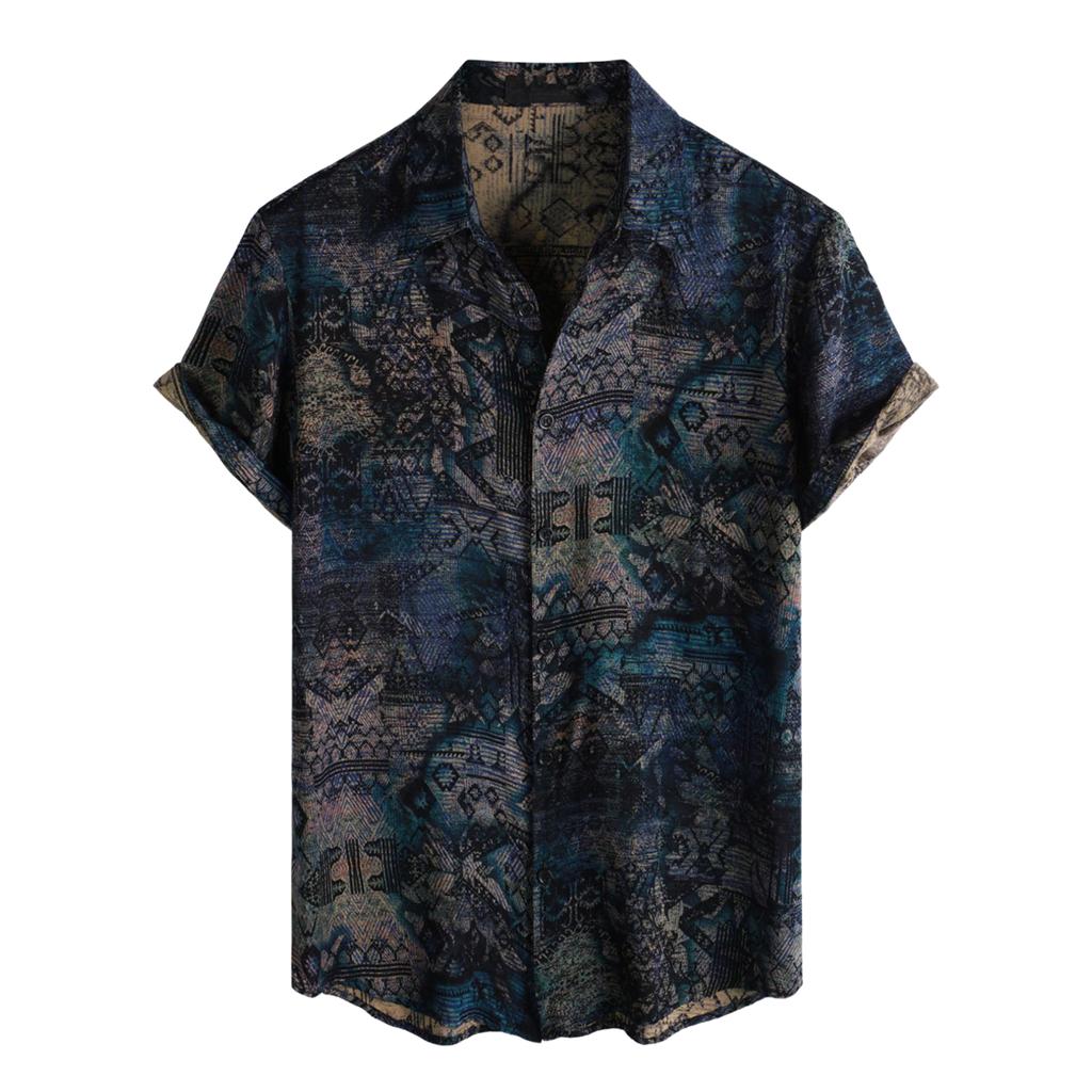 Men's Short Sleeved Shirt, Daily Fashion Printed Button Top, Chest Pocket Cardigan