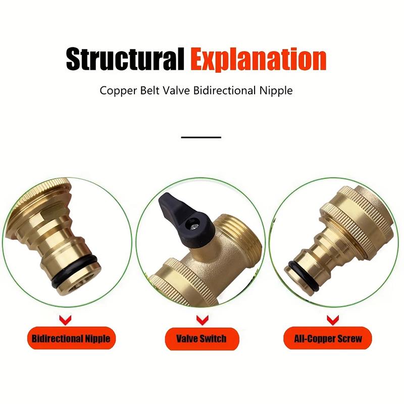 3/4" Brass Ball Valve Quick Connector With EU Thread And Rubber Gaskets For Bidirectional Flow Car Wash Garden Hose Leakproo