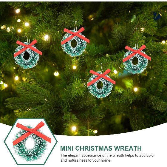 24Pcs Mini Christmas Wreath Artificial Dollhouse Decoration Miniature Christmas Wreath Christmas Tree Hanging Ornaments Christmas Decorations
