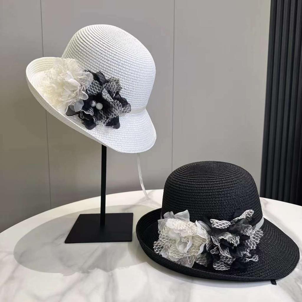 High Quality Summer Sun Hat For Women Elegant Flowers Hepburn Style Holiday Straw Hats Outdoor Travel Sun Protection Beach Hat