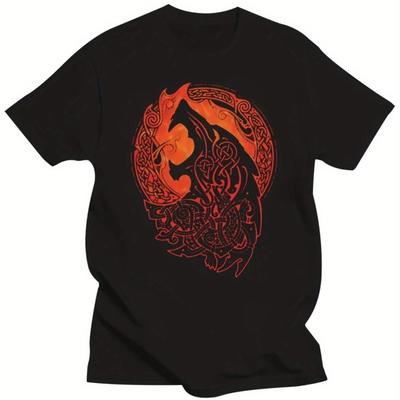 Camiseta de Algodón para Hombre Estampado Lobo Fenrir Streetwear Casual Camiseta con Intrincado Diseño Naranja Negro Manga Corta Ropa para Hombre