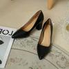 Fashion Large Size Women's Shoes Medium Heel Single Shoes High Heels Versatile Tide-Wide Feet Thick Heel Work Shoes