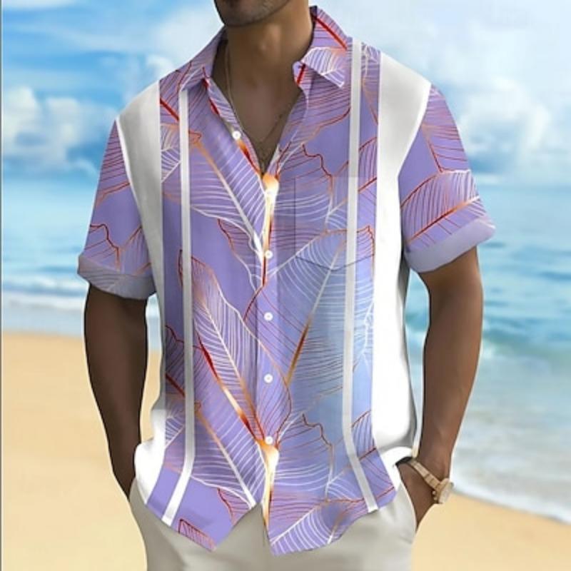 Men's Palm Leaf Tropical Plants Hawaiian Shirt Short Sleeve Hawaiian Vacation Holiday Summer Spring