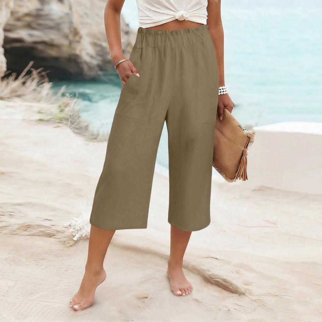 Womens Baggy Cotton Linen Pants Elastic Waist Casual Loose  Summer Beach Vacation  Pants