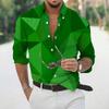 Stylish Men's Geometric Print Long-sleeve Shirt, Versatile for Daily Wear