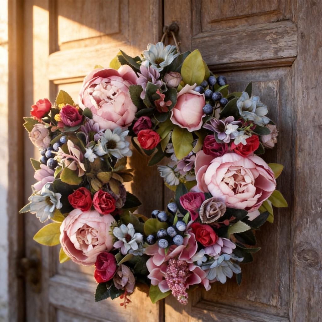 Vintage Peony Wall Decor With Silk Flowers For Home Entryway And Wall Art