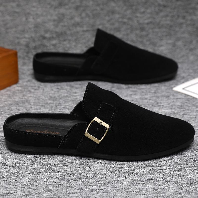 Men's Shoes BaoTou Half Slippers Suede Slippers Outdoor Casual Slipper Comfort Flat Slippers Men's Cork Slipper
