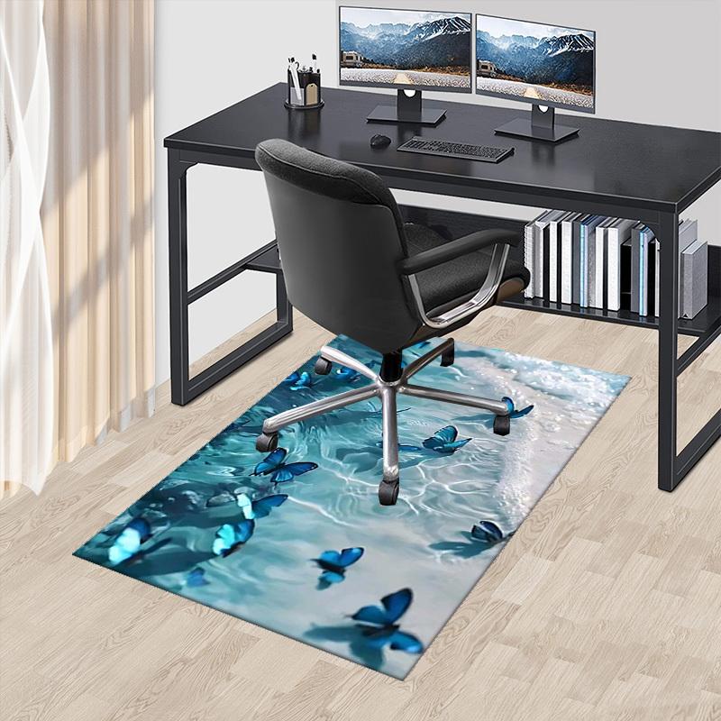 

1pc Blue Butterfly Office Chair Mat - Anime Cartoon Design, Non-Slip Carpet for Home and Office Decor, Suitable for All Seasons.A061 60cm by 90cm